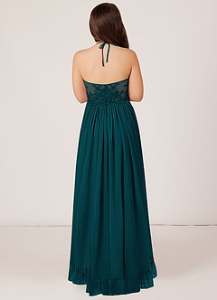 Azazie Sarafina Junior Robe Trapèze en Mousseline de soie Dentelle Vert Pin image2