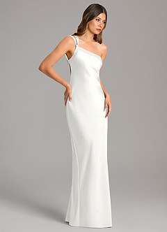 Azazie Monroe Brudtärnklänningar Klä av Sjöjungfru i Stretch Satin Ena axeln Vit image5