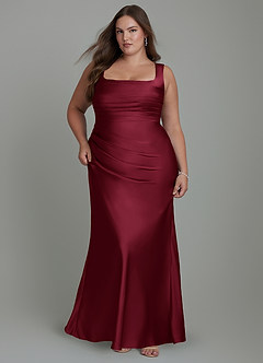 Azazie Agustina Bridesmaid Dresses Burgundy Mermaid Corset Stretch Satin Dress image9