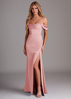 Azazie Saige Abiti da Damigella Abito Tubino in Raso Elasticizzato a Spalla Scoperta Rosa Cipria image1