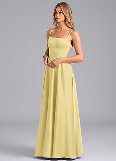 Azazie Elita Bridesmaid Dresses Lemon Sorbet A-Line Pleated Stretch Satin Dress image4