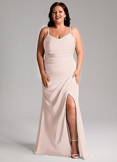 Azazie Deandra Bridesmaid Dresses Blushing Pink Mermaid Pleated Stretch Satin Dress image9