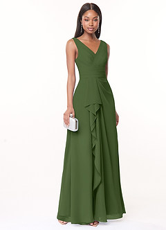 Azazie Julianna Brautjungfernkleider A-Linie Chiffon Kleid Olivgrün image1