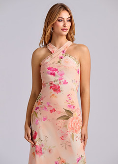 Azazie Doretta Bridesmaid Dresses Abstract Bouquet Floral Mermaid Pleated Chiffon Dress image2