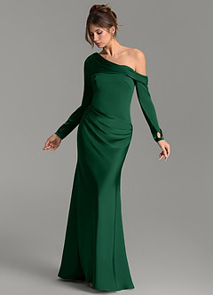 Azazie Sandra Robes de demoiselle d'honneur Robe Sirène en Satin extensible Manches longues Vert Foncé image3
