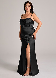 Azazie Saige Vestidos de damas de honor Vestido de Negro de Satén Metálico de Corte Recto Convertible con Vestidos sin tirantes image13