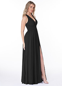 Azazie Jaclyn Bridesmaid Dresses Black A-Line Pleated Chiffon Dress image4
