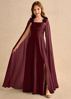 Azazie Rosita Girls Formal Flower Girl Dresses Cabernet A-Line Pleated Stretch Satin Dress image3