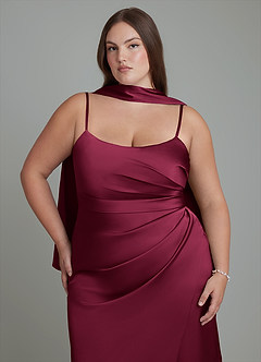 Azazie Calandra Brudtärnklänningar Klänning av Tubklänning i Stretch Satin Plisserad Bourgogne image3