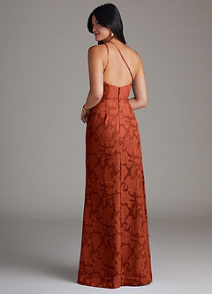 Azazie Mika Bridesmaid Dresses Auburn Sheath One Shoulder Floral Burnout Dress image4