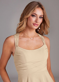 Azazie Vina Bridesmaid Dresses Champagne A-Line Lace Chiffon Dress image6