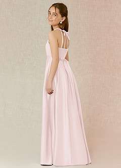 Azazie Arianthe Junior Blushing Pink A-Line with Pockets Matte Satin Dress image4
