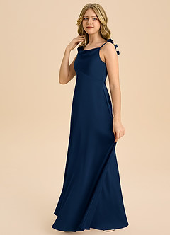 Azazie Gumdrop Junior Robe Empire en Satin extensible Plissée Bleu Marine Foncé image5