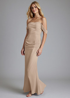 Azazie Luiza Bridesmaid Dresses Taupe Mermaid Off the Shoulder Chiffon Dress image1