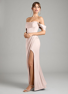 Azazie Johana Bridesmaid Dresses Blushing Pink Mermaid Off the Shoulder Stretch Satin Convertible Dress image7