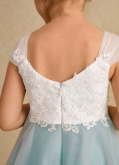 Azazie Momo Flower Girl Dresses Ivory Aqua A-Line Lace Dress image7