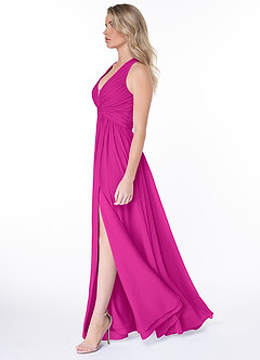 Azazie Jaclyn Vestidos de damas de honor Vestido de Fucsia de Gasa de Corte en A con Plisado image3