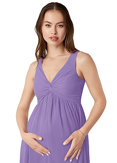 Azazie Yetta Maternity Bridesmaid Dresses A-Line V-Neck Gathered Chiffon Floor-Length Dress image6