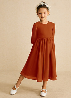 Azazie Lolo Flower Girl Dresses Paprika A-Line with Sleeves Chiffon Dress image2