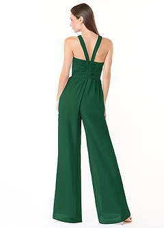 Azazie Berdie Bridesmaid Dresses Dark Green Halter Chiffon Jumpsuit image2