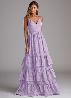 Azazie Nathalia Bridesmaid Dresses Lilac A-Line Bow Floral Burnout Dress image4