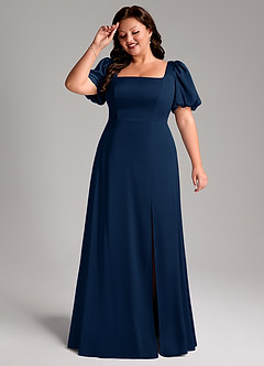 Azazie Fyona Vestidos de damas de honor Vestido de Azul Marino Oscuro de Satén Elástico de Corte en A con Plisado image11