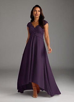 Azazie Irmeli Mother of the Bride Dresses Plum A-Line Lace Chiffon Dress image3