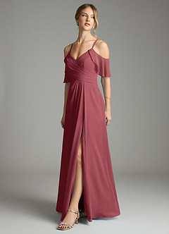 Azazie Dakota Bridesmaid Dresses Merlot A-Line V-Neck Pleated Chiffon Dress image4