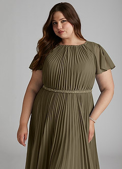 Azazie Kara Bescheidene Brautjungfernkleider A-Linie Plissee Chiffon Bodenlänge Kleid image15