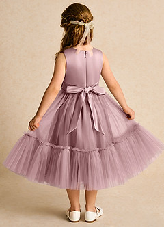 Azazie Miracle Robe Demoiselle D'honneur Fillette Robe Trapèze en Mat Satiné Arc Rose Poussiéreuse image2