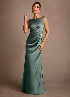 Azazie Baltimore Mother of the Bride Dresses Sea Moss A-Line Pleated Stretch Satin Dress image1