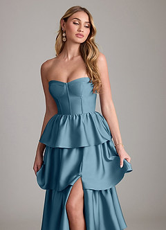 Azazie Faye Bridesmaid Dresses Bermuda A-Line Ruched Stretch Satin Dress image5