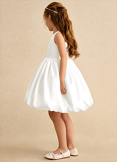 Azazie Nirvana Jurken voor bloemenmeisjes Baljurk Jurk van Mat Satijn Ruches Ivoor image4