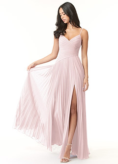 Azazie Vini Bridesmaid Dresses Blushing Pink A-Line V-Neck Pleated Chiffon Dress image1
