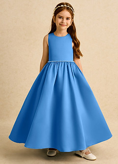 Azazie Daisies Flower Girl Dresses Blue Jay Ball-Gown Bow Matte Satin Dress image2