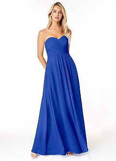 Azazie Yazmin Vestidos de damas de honor Vestido de Azul Real de Gasa de Corte en A Convertible con Escote de Corazón image1