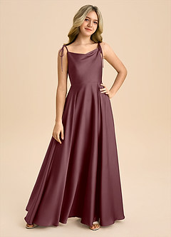 Azazie Popsy Junior Sangria A-Line Bow Stretch Satin Dress image8