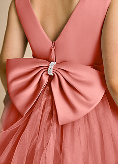 Azazie Pear Flower Girl Dresses Salmon Pink Ball-Gown Bow Tulle Dress image6