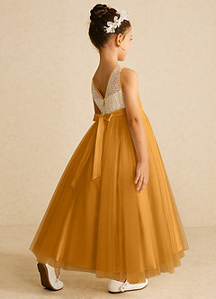 Azazie Tay Flower Girl Dresses Butterscotch A-Line Sequins Tulle Dress image5