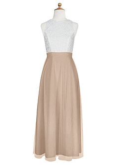 Azazie Albertine Junior Taupe A-Line Lace Chiffon Dress image7