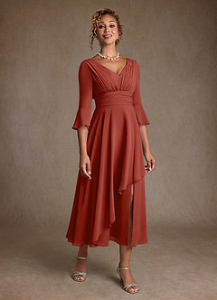 Azazie Aerynne Mother of the Bride Dresses Terracotta A-Line Pleated Chiffon Dress image1