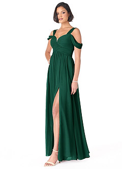 Azazie Lianne Bridesmaid Dresses Emerald A-Line Off the Shoulder Chiffon Dress image3