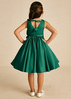 Azazie Apple Flower Girl Dresses Emerald A-Line Bow Matte Satin Dress image2