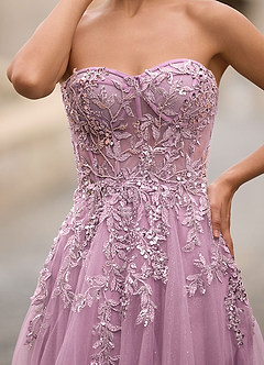Celeste Light Purple Rhinestone Sheer Lace Prom Dress image10