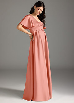 Azazie Verna Maternity Bridesmaid Dresses A-Line Ruched Stretch Satin Floor-Length Dress image6