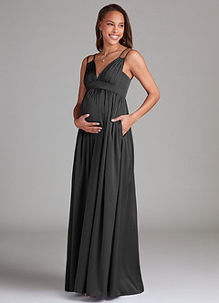 Azazie Emree Maternity Bridesmaid Dresses A-Line Stretch Satin Floor-Length Dress with Pockets image3