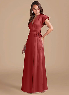 Azazie Nico Bridesmaid Dresses Rust A-Line Pleated Metallic Satin Dress image3