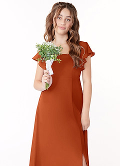 Azazie Bondi Junior Vestido de Naranja Quemada de Gasa de Corte En A con Lazo image4