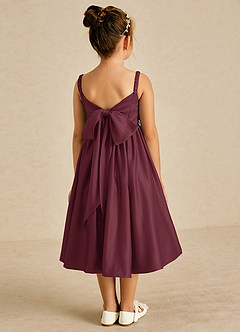 Azazie Midge Robe Demoiselle D'honneur Fillette Robe Trapèze en Mat Satiné Arc Cabernet image2