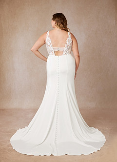 Azazie Cleopatra Vestidos de novia Vestido de Diamante Blanco de Satén con cara trasera de crepé de Corte Sirena con Scoop Lentejuelas image10